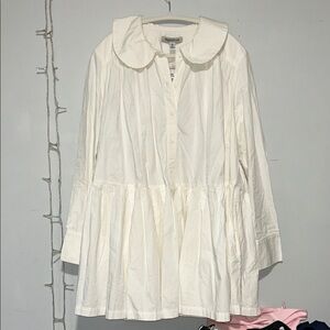 Urban Outfitters White Long Sleeve Peplum Button-Up Dress NWT